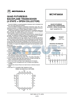 MC74F3893A datasheet - QUAD FUTUREBUS BACKPLANE TRANSCEIVER