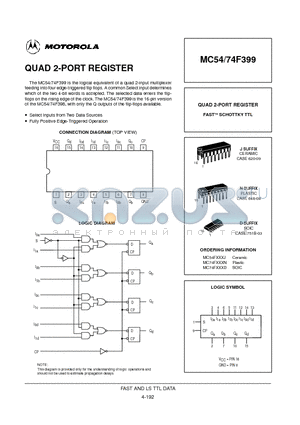 MC74F399 datasheet - QUAD 2-PORT REGISTER FAST SCHOTTKY TTL