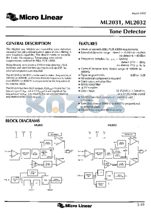 ML2031 datasheet - TONE DETECTOR