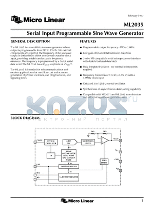 ML2035 datasheet - Serial Input Programmable Sine Wave Generator