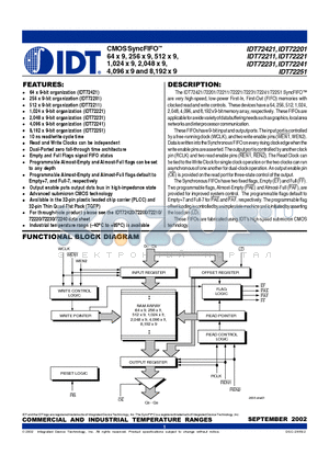 IDT72211L25PF datasheet - CMOS SyncFIFOO 64 X 9, 256 x 9, 512 x 9, 1024 X 9, 2048 X 9 and 4096 x 9