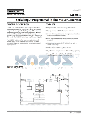 ML2035CP datasheet - Serial Input Programmable Sine Wave Generator