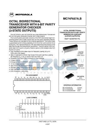 MC74F657AN datasheet - OCTAL BIDIRECTIONAL TRANSCEIVER WITH 8-BIT PARITY GENERATOR CHECKER (3-STATE OUTPUTS)