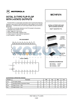 MC74F574J datasheet - OCTAL D-TYPE FLIP-FLOP WITH 3-STATE OUTPUTS