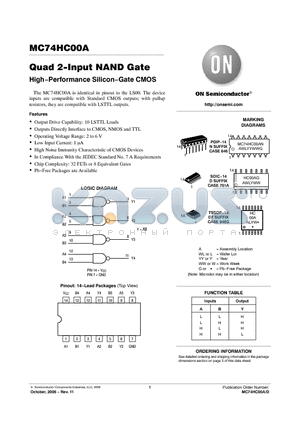 MC74HC00ADR2G datasheet - Quad 2−Input NAND Gate High−Performance Silicon−Gate CMOS