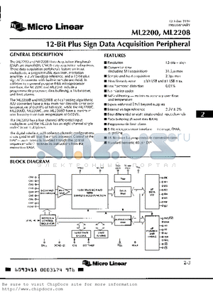 ML2200 datasheet - 12-Bit Plus Sign Data Acquisition Peripheral