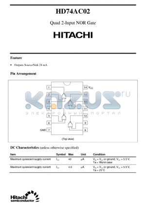 HD74AC02 datasheet - Quad 2-Input NOR Gate