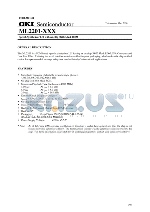 ML2201-XXX datasheet - Speech Synthesizer LSI with on-chip 384K Mask ROM