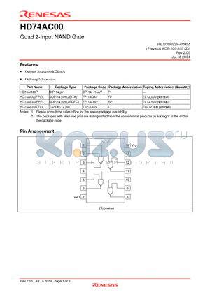 HD74AC00FPEL datasheet - Quad 2-Input NAND Gate