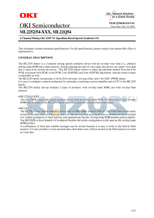 ML2252 datasheet - 2-Channel Mixing Oki ADPCM Algorithm-Based Speech Synthesis LSI