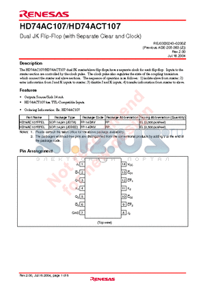 HD74AC107 datasheet - Dual JK Flip-Flop (with Separate Clear and Clock)