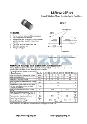 LSR103 datasheet - 1.0AMP. Surface Mount Schottky Barrier Rectifiers