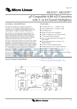 ML2252BCP datasheet - lP Compatible 8-Bit A/D Converters with 2- or 8-Channel Multiplexer