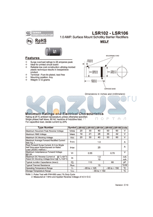 LSR102 datasheet - 1.0 AMP. Surface Mount Schottky Barrier Rectifiers