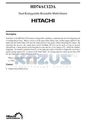 HD74AC123A datasheet - Dual Retriggerable Resettable Multivibrator