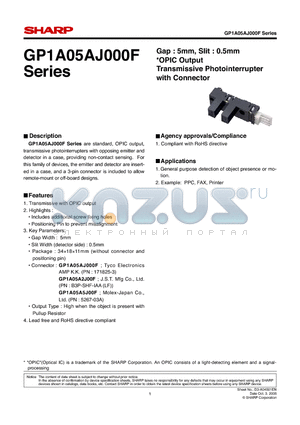 GP1A05A5J00F datasheet - Gap : 5mm, Slit : 0.5mm OPIC Output Transmissive Photointerrupter with Connector