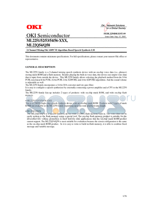 ML2256-XXXHB datasheet - 2-Channel Mixing Oki ADPCM Algorithm-Based Speech Synthesis LSI