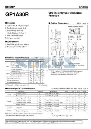 GP1A30R datasheet - OPIC Photointerrupter with Encoder Function