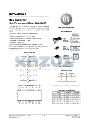 MC74HC04AD datasheet - Hex Inverter