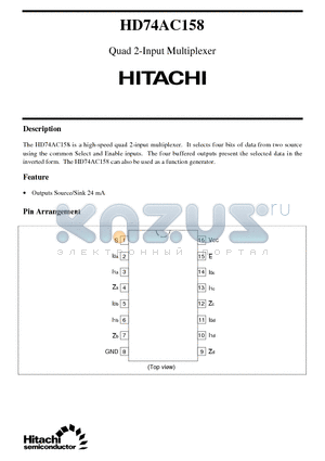 HD74AC158 datasheet - Quad 2-Input Multiplexer