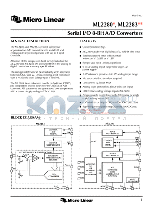 ML2280BIS datasheet - Serial I/O 8-Bit A/D Converters