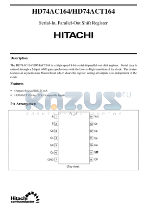 HD74AC164 datasheet - Serial-In, Parallel-Out Shift Register