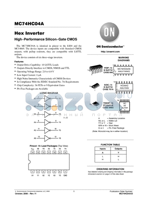 MC74HC04ADG datasheet - Hex Inverter High−Performance Silicon−Gate CMOS