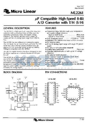 ML2261BCP datasheet - lP Compatible High-Speed 8-Bit A/D Converter with T/H (S/H)