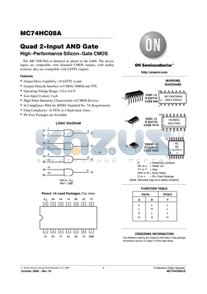 MC74HC08ADR2 datasheet - Quad 2−Input AND Gate High−Performance Silicon−Gate CMOS
