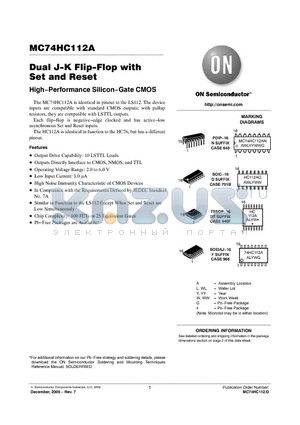 MC74HC112A datasheet - Dual J-K Flip-Flop with Set and Reset High−Performance Silicon−Gate CMOS