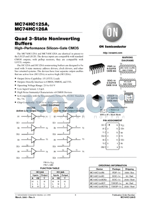 MC74HC125A datasheet - Quad 3-State Noninverting Buffers