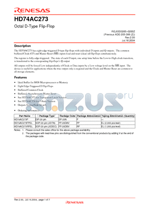 HD74AC273RPEL datasheet - Octal D-Type Flip-Flop