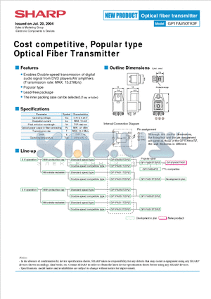 GP1FA554TZ datasheet - Cost competitive, Popular type Optical Fiber Transmitter
