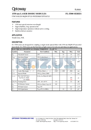 FL-5500S-T datasheet - 1550 nm LASER DIODE MODULES UNCOOLED MQW-FP LD WITH RECEPTACLE