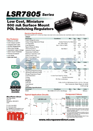 LSR7805-15W datasheet - Low Cost, Miniature 500 mA Surface Mount POL Switching Regulators