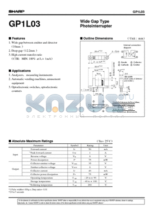 GP1L03 datasheet - Wide Gap Type Photointerrupter