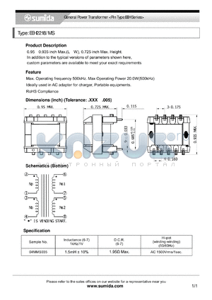 EEH2218 datasheet - General Power Transformer <Pin Type:EEH Series>