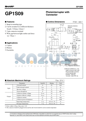 GP1S09 datasheet - Photointerrupter with Connector