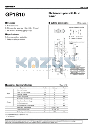 GP1S10 datasheet - Photointerrupter with Dust Cover