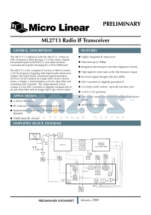 ML2713CH datasheet - ML2713 Radio IF Transceiver