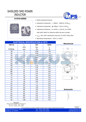 P170704-271 datasheet - SHIELDED SMD POWER INDUCTOR