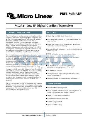 ML2721 datasheet - Low IF Digital Cordless Transceiver