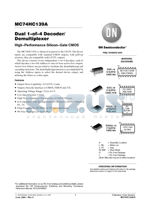 MC74HC139AN datasheet - Dual 1−of−4 Decoder/ Demultiplexer