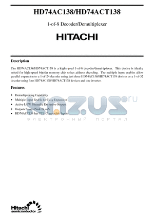 HD74ACT138 datasheet - 1-of-8 Decoder/Demultiplexer