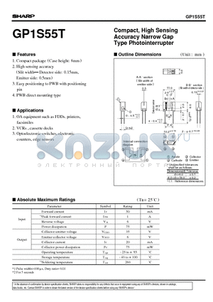 GP1S55T datasheet - Compact, High Sensing Accuracy Narrow Gap Type Photointerrupter