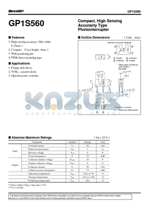 GP1S560 datasheet - Compact, High Sensing Accuracty Type Photointerrupter