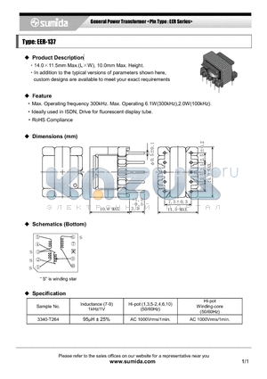 EER-137 datasheet - General Power Transformer <Pin Type : EER Series>