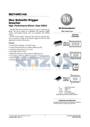 MC74HC14ADTR2 datasheet - Hex Schmitt−Trigger Inverter High−Performance Silicon−Gate CMOS