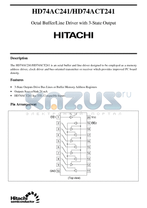 HD74ACT241 datasheet - Octal Buffer/Line Driver with 3-State Output