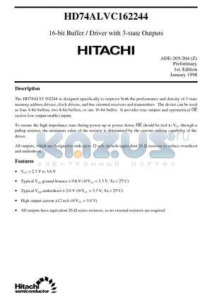 HD74ALVC162244 datasheet - 16-bit Buffer / Driver with 3-state Outputs